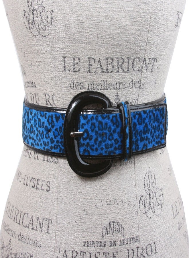 Beltiscool Ladies Patent Leather Faux Leopard Animal Fur Fashion Belt, Blue | M/L - 36 - Image 2